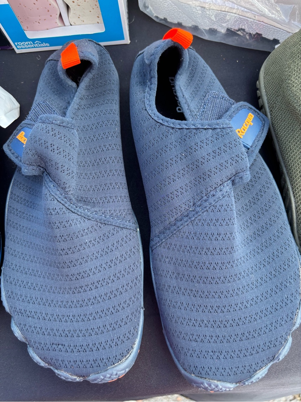 Reef Navy Knit Slip-On Water Shoes with Orange Pull Tabs
